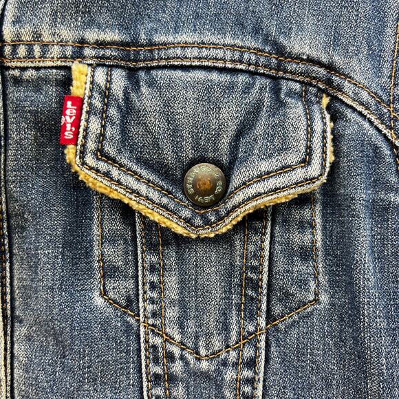 Levi's XX Jacket Women's M Blue Sherpa Lined Denim Jacket Band Collar Vintage - Picture 5 of 11